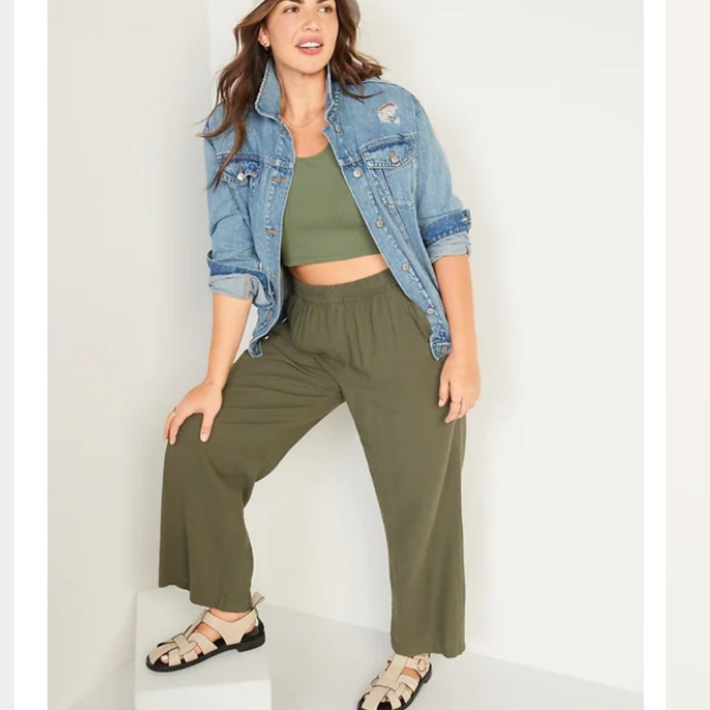 High-Waisted Linen-Blend Wide-Leg Pants for Women, 2X, *NWT